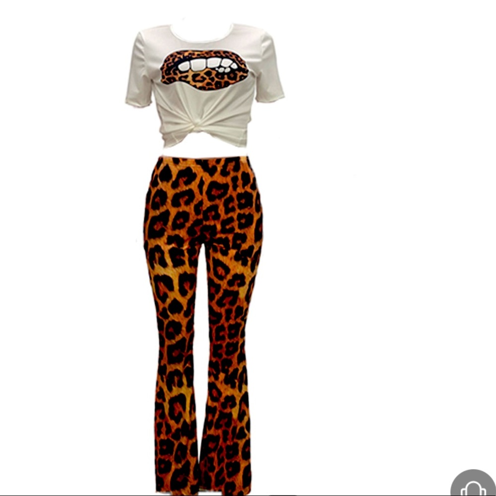 Casual Leopard Printed Two-piece Pants Set